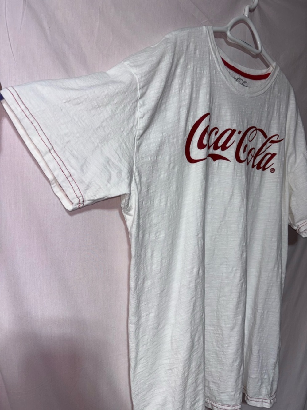 Coca Cola White Tee with Red Logo and Stitching - Picture 2 of 9